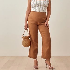 Reformation Tan Justin Linen Pant